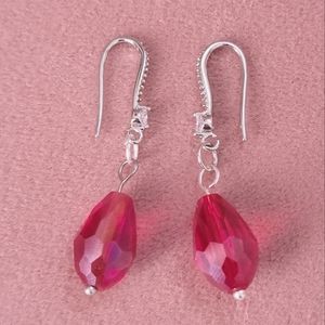 925 Sterling Silver Eardrop Earring with Water Tear Drop Glass Crystal Beads